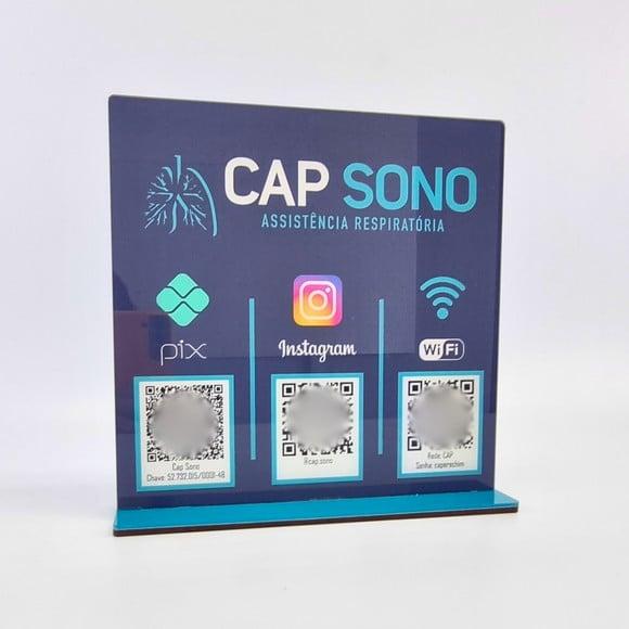 Placa 3 Qr Code Acrilico Cristal Pix Instagram Wifi Logo