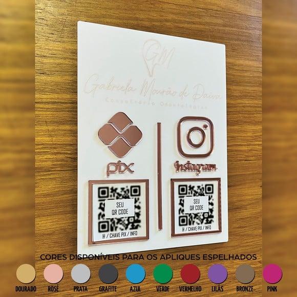 Placa 2 Qr Codes Parede Acrílico Espelhado Logo Pix Insta