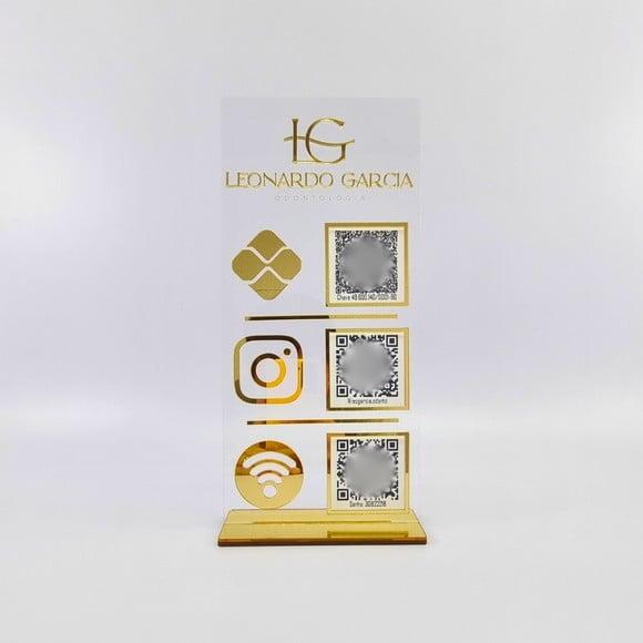 Placa 3 Qr Code Acrilico Espelhado Pix Instagram Wifi Logo
