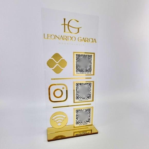 Placa 3 Qr Code Acrilico Espelhado Pix Instagram Wifi Logo