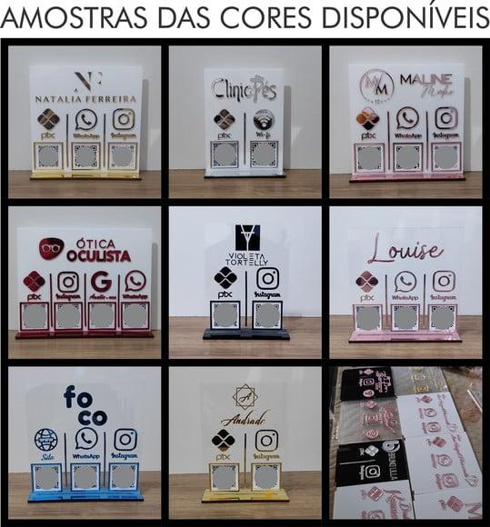 Placa 3 Qr Code Acrilico Espelhado Pix Instagram Wifi Logo