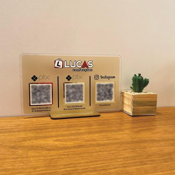 Placa 3 Qr Code Acrilico Espelhado Pix Instagram Wifi Logo