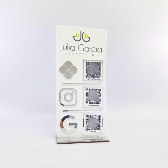Placa 3 Qr Code Acrilico Espelhado Pix Instagram Wifi Logo