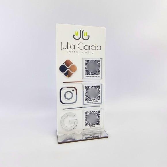 Placa 3 Qr Code Acrilico Espelhado Pix Instagram Wifi Logo