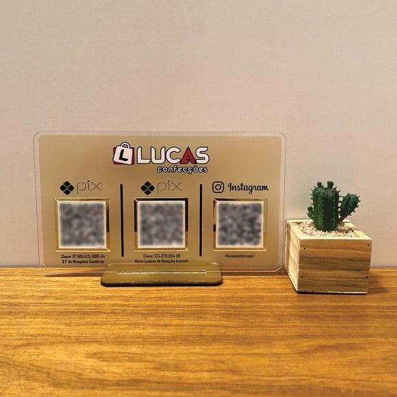 Placa 3 Qr Code Acrilico Espelhado Pix Instagram Wifi Logo