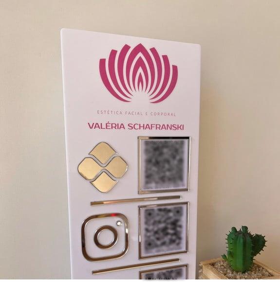 Placa 3 Qr Code Acrilico Espelhado Pix Instagram Wifi Logo