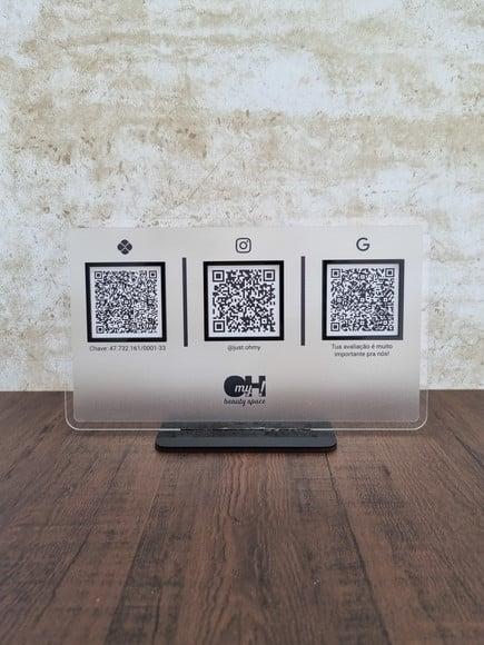 Placa 3 Qr Codes Acrilico Cristal Transparente Impressão Uv
