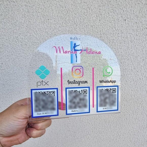 Placa 3 Qr Codes Acrilico Cristal Transparente Impressão Uv