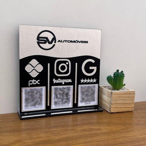 Placa 3 Qr Codes Acrílico Espelhado Pix Instagram Wifi Logo