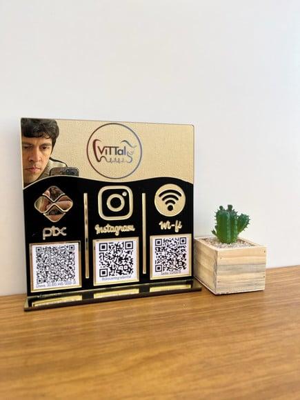 Placa 3 Qr Codes Acrílico Espelhado Pix Instagram Wifi Logo
