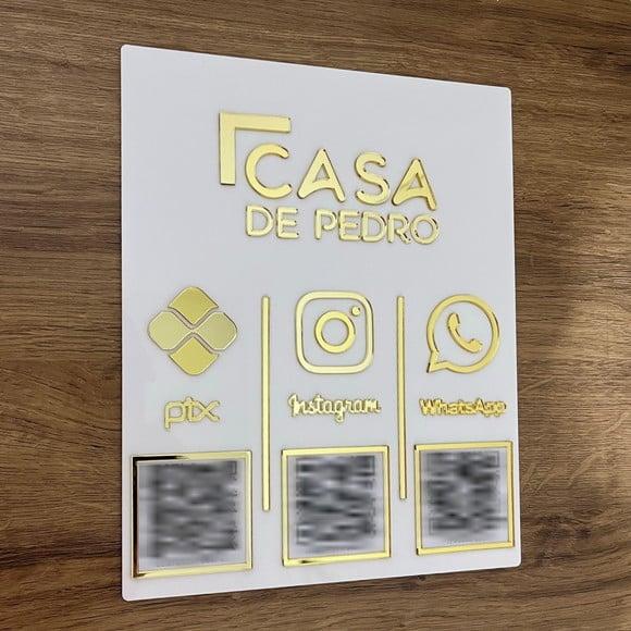 Placa 3 Qr Codes Acrílico Espelhado Pix Instagram Wifi Logo