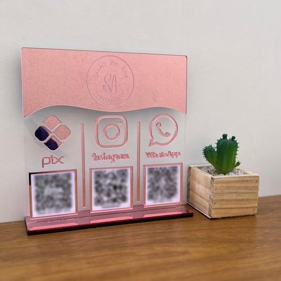 Placa 3 Qr Codes Acrílico Espelhado Pix Instagram Wifi Logo