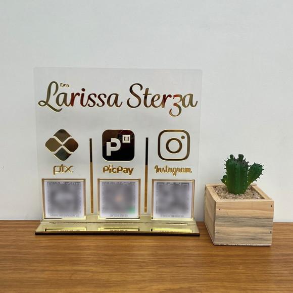 Placa 3 Qr Codes Acrílico Espelhado Pix Instagram Wifi Logo