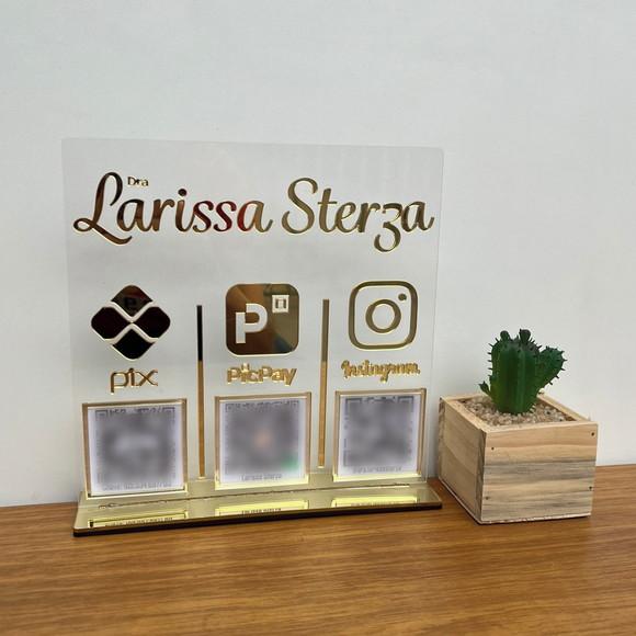 Placa 3 Qr Codes Acrílico Espelhado Pix Instagram Wifi Logo