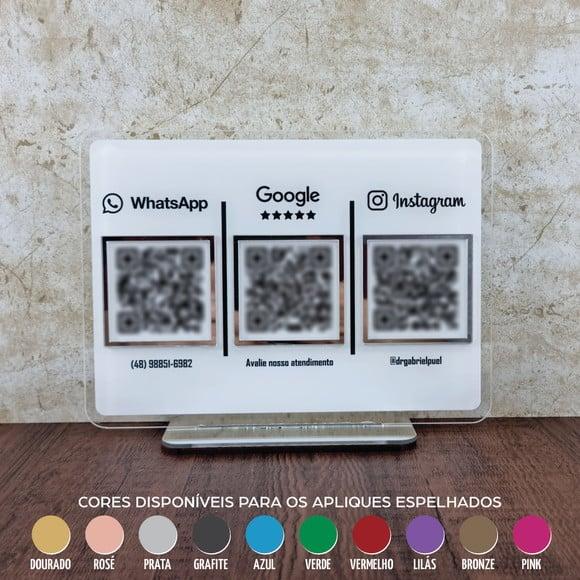 Placa 3 Qr Codes Acrílico Espelhado Pix Instagram Wifi Logo