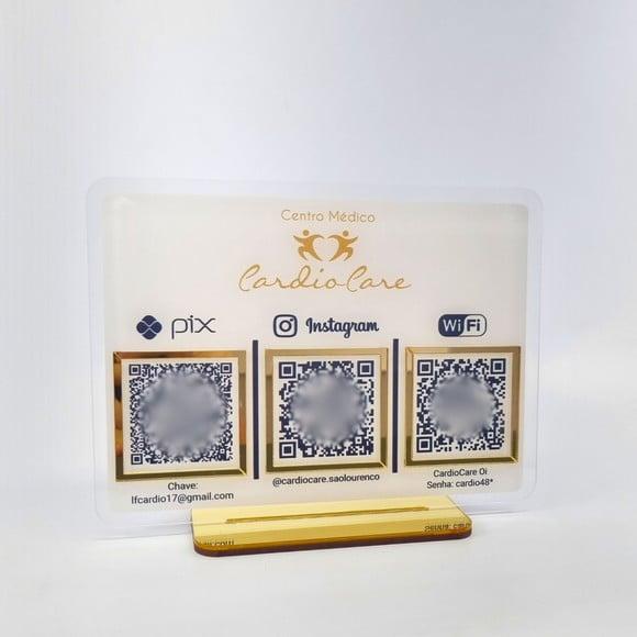 Placa 3 Qr Codes Acrílico Espelhado Pix Instagram Wifi Logo