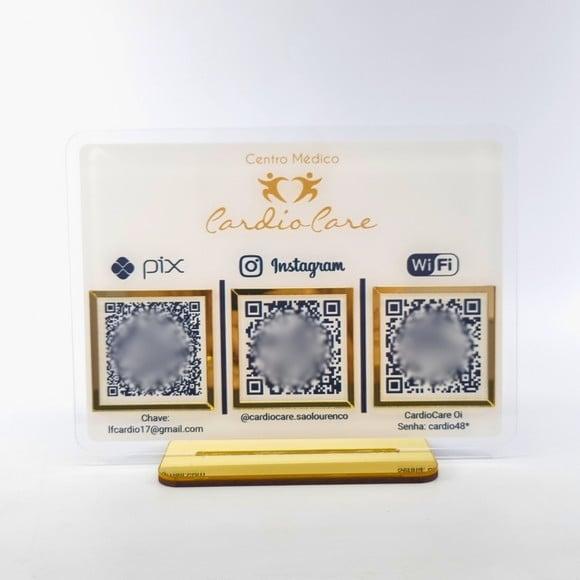 Placa 3 Qr Codes Acrílico Espelhado Pix Instagram Wifi Logo