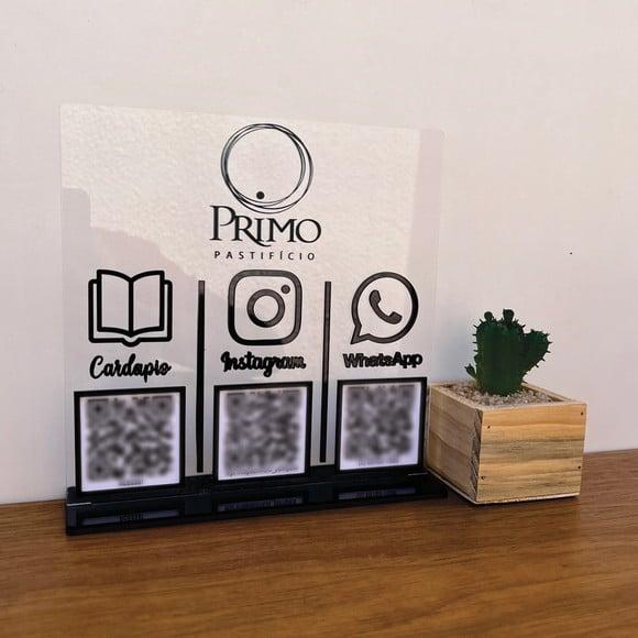 Placa 3 Qr Codes Acrílico Espelhado Pix Instagram Wifi Logo
