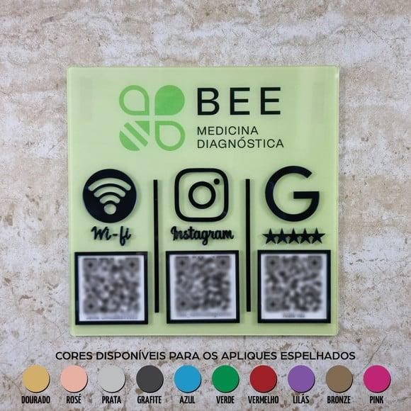 Placa 3 Qr Codes Parede Acrílico Espelhado Logo Pix Insta