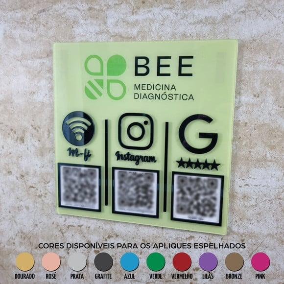 Placa 3 Qr Codes Parede Acrílico Espelhado Logo Pix Insta