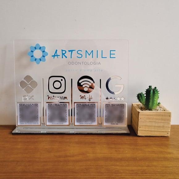 Placa 4 Qr Code Acrilico Espelhado Pix Instagram Wifi Logo