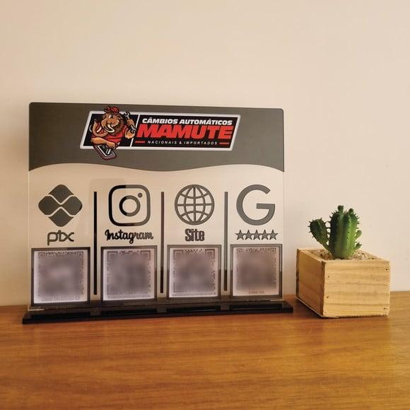 Placa 4 Qr Code Acrilico Espelhado Pix Instagram Wifi Logo