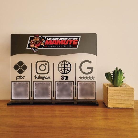 Placa 4 Qr Code Acrilico Espelhado Pix Instagram Wifi Logo