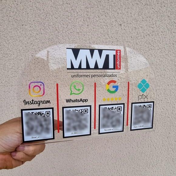 Placa 4 Qr Codes Acrilico Cristal Transparente Impressão Uv