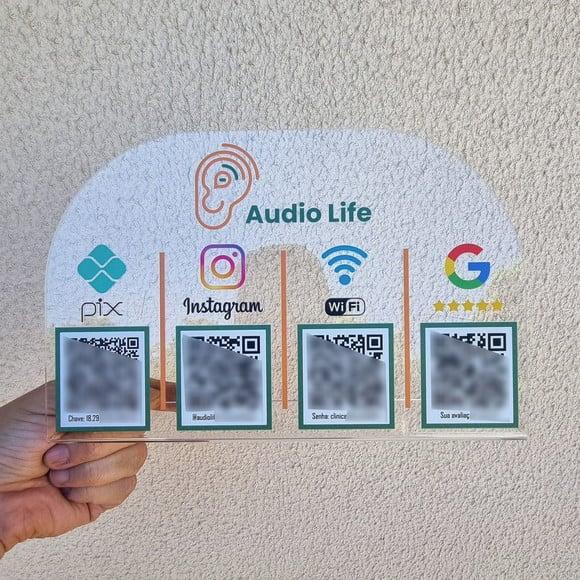 Placa 4 Qr Codes Acrilico Cristal Transparente Impressão Uv