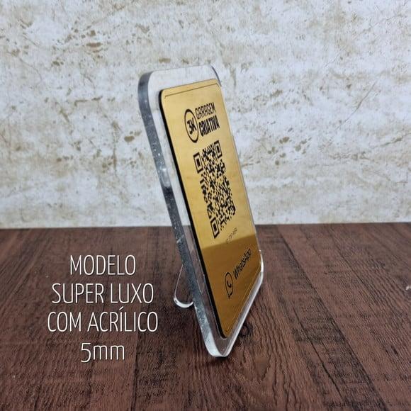 Placa 4 Qr Codes Aço Escovado Luxo Pix Instagram Wifi Logo