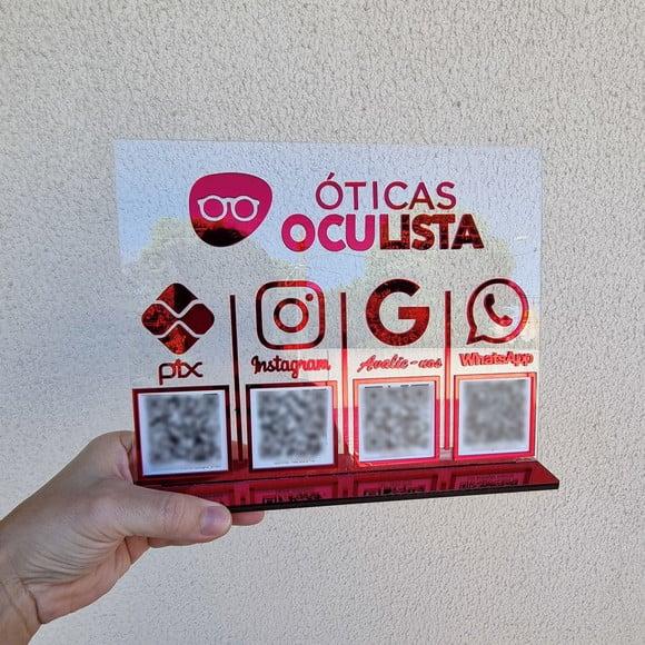 Placa 4 Qr Code Acrilico Espelhado Pix Instagram Wifi Logo