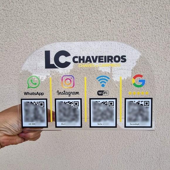 Placa 4 Qr Codes Acrilico Cristal Transparente Impressão Uv