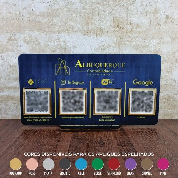 Placa 4 Qr Codes Acrílico Espelhado Pix Instagram Wifi Logo