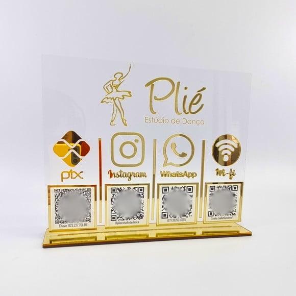 Placa 4 Qr Codes Acrílico Espelhado Pix Instagram Wifi Logo