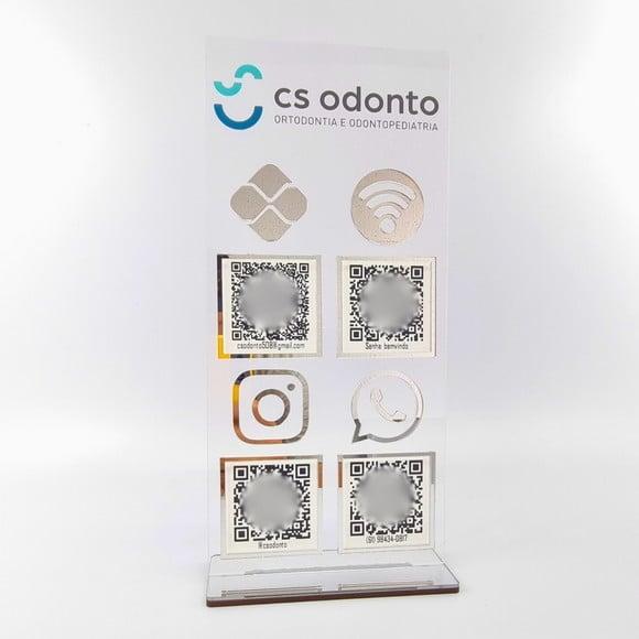 Placa 4 Qr Codes Acrílico Espelhado Pix Instagram Wifi Logo
