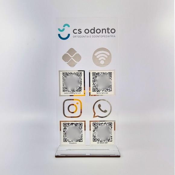 Placa 4 Qr Codes Acrílico Espelhado Pix Instagram Wifi Logo