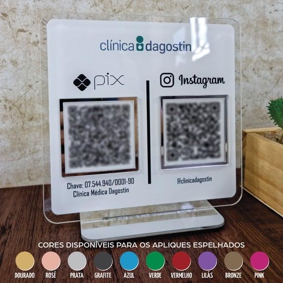 Placa 4 Qr Codes Acrílico Espelhado Pix Instagram Wifi Logo