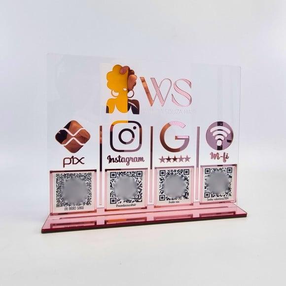 Placa 4 Qr Codes Acrílico Espelhado Pix Instagram Wifi Logo