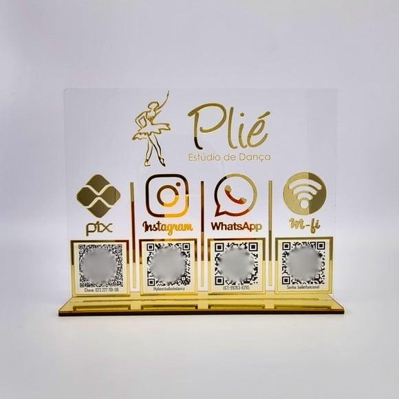 Placa 4 Qr Codes Acrílico Espelhado Pix Instagram Wifi Logo