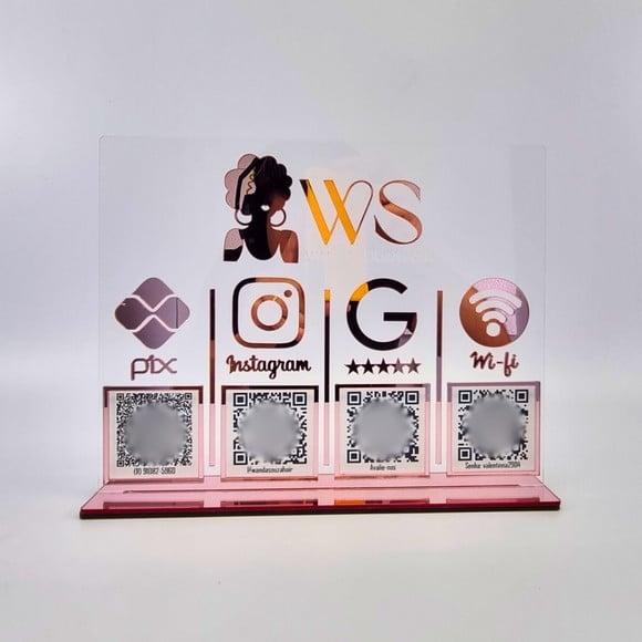 Placa 4 Qr Codes Acrílico Espelhado Pix Instagram Wifi Logo