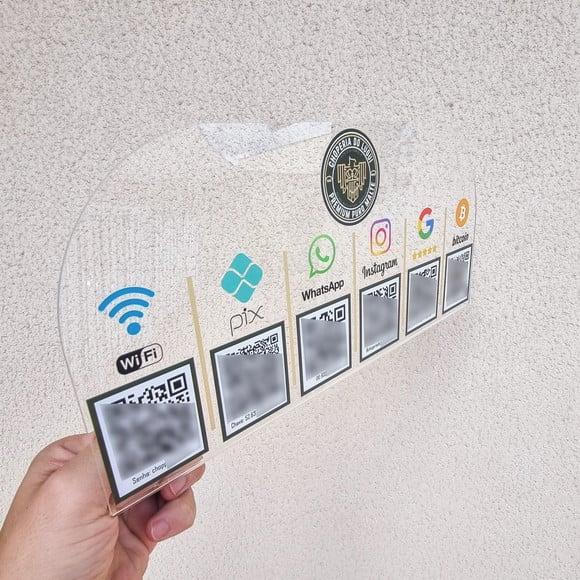 Placa 6 Qr Codes Acrilico Cristal Transparente Impressão Uv