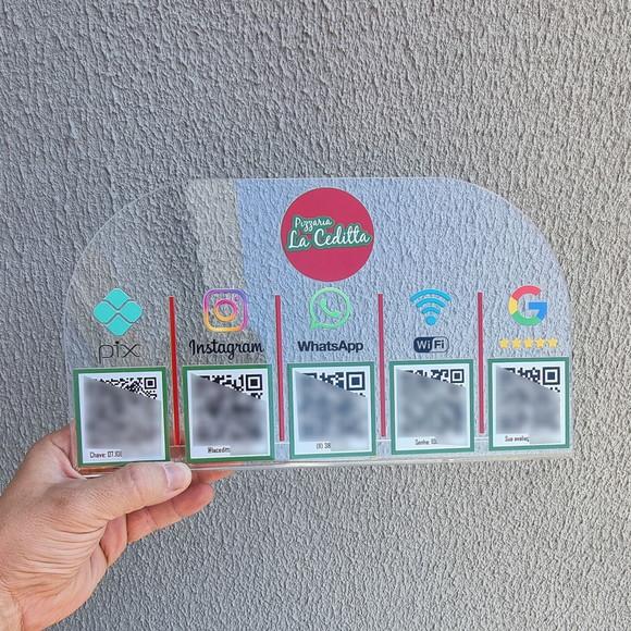 Placa 5 Qr Codes Acrilico Cristal Transparente Impressão Uv