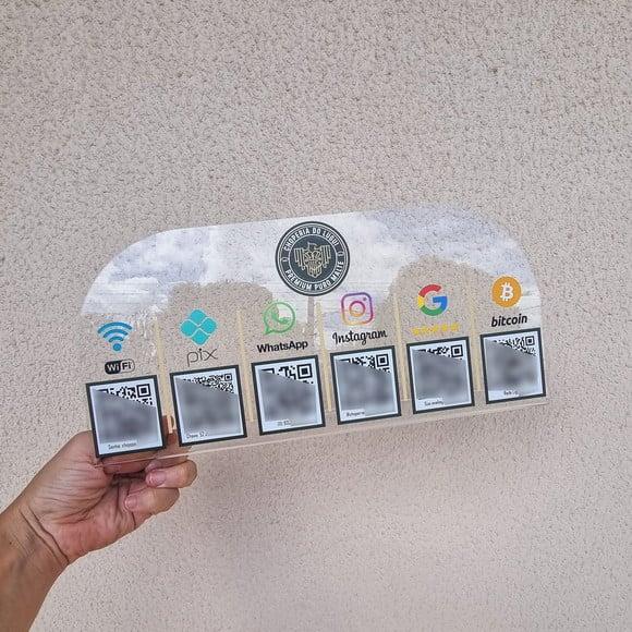 Placa 6 Qr Codes Acrilico Cristal Transparente Impressão Uv