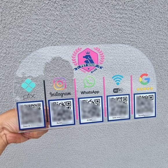Placa 5 Qr Codes Acrilico Cristal Transparente Impressão Uv