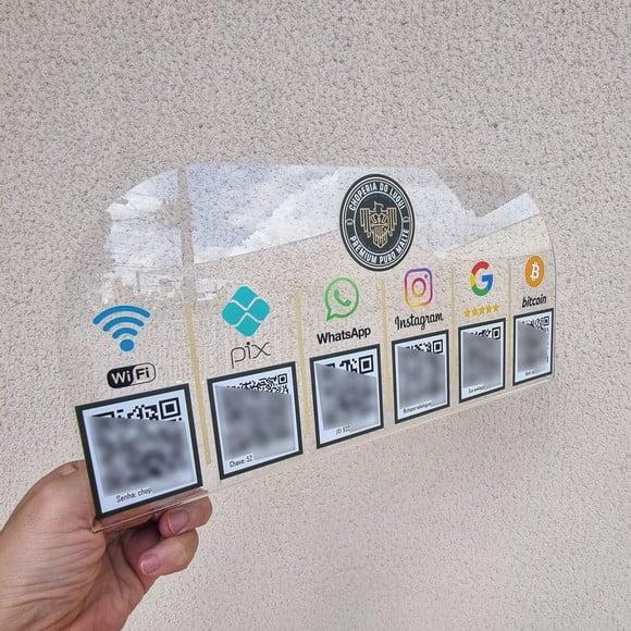 Placa 6 Qr Codes Acrilico Cristal Transparente Impressão Uv