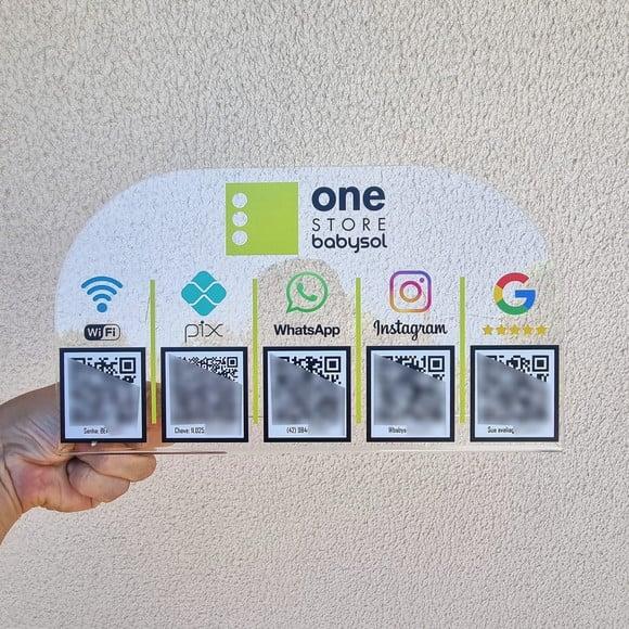 Placa 5 Qr Codes Acrilico Cristal Transparente Impressão Uv