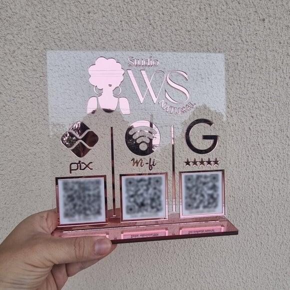 Placa Pix Instagram Wifi Logo Qr Code Acrilico Espelhado