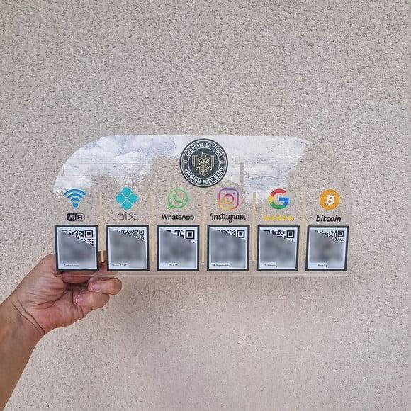 Placa 6 Qr Codes Acrilico Cristal Transparente Impressão Uv
