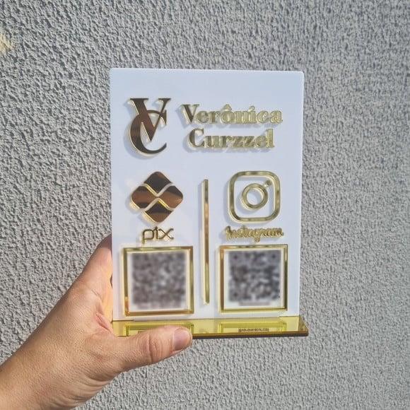 Placa Pix Instagram Wifi Logo Qr Code Acrilico Espelhado
