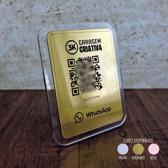 Placa Qr Code Aço Escovado Luxo Pix Instagram Wifi Logo